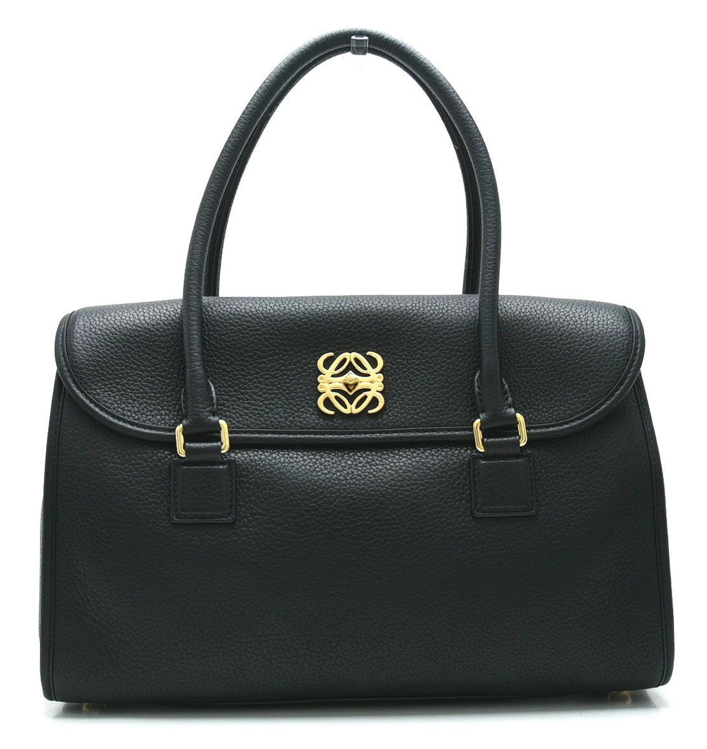 Loewe Alamo Anagram Handbag Tote Bag Leather Black Gold